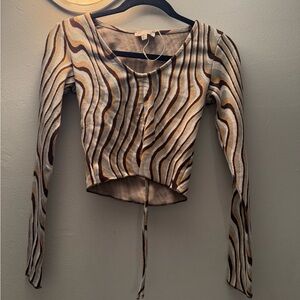 Pull&Bear Brown and Cream Swirl Crop Top